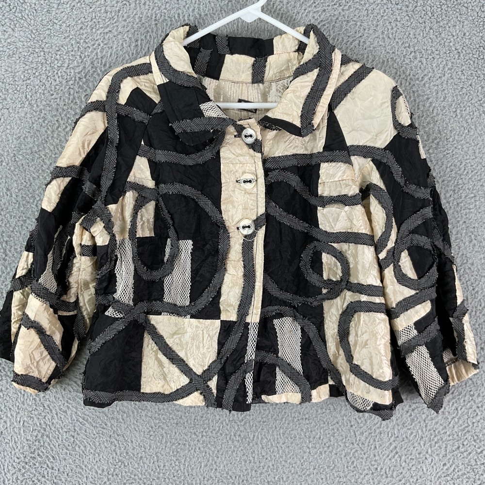 Treadle Design Room Jacket Women M Black Cream Avant Garde Patchwork Vintage USA